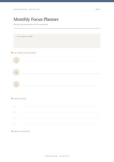 Monthly Focus Planner
